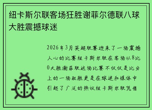 纽卡斯尔联客场狂胜谢菲尔德联八球大胜震撼球迷 纽卡斯尔联客场狂胜谢菲尔德联八球大胜震撼球迷